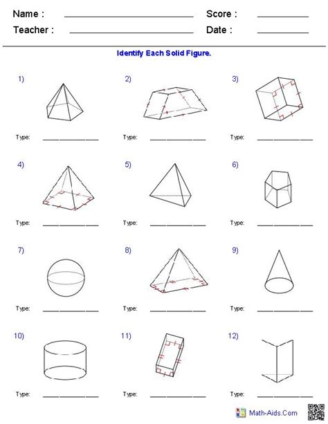 Identifying Solid Figures Worksheets Volume Worksheets 7th Grade