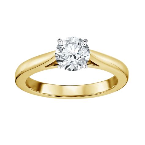 Tradition Diamond 14K Yellow Gold 1 Carat Certified Round Diamond Ring ...