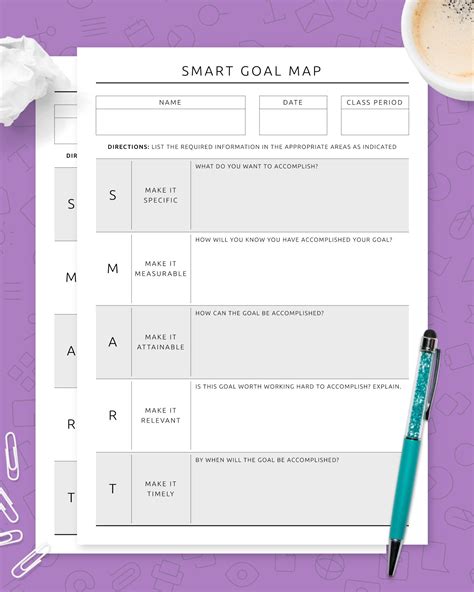 Smart Goal Worksheet Smart Goals Templates Smart Goal Map Smart