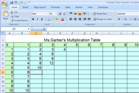 Multiplication Table Excel