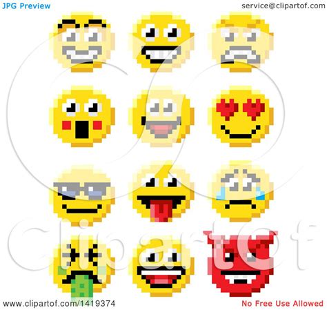 Clipart Of Retro 8 Bit Video Game Style Emoji Smiley Faces Royalty