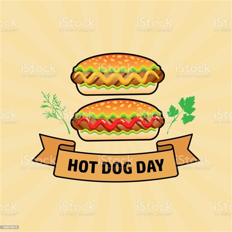 National Hot Dog Day Vector Poster For Fast Foods Design Stock