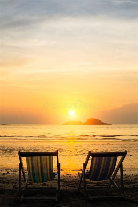 Sun Loungers On The Sea Beach During Sunset Relax Stock Photo Image