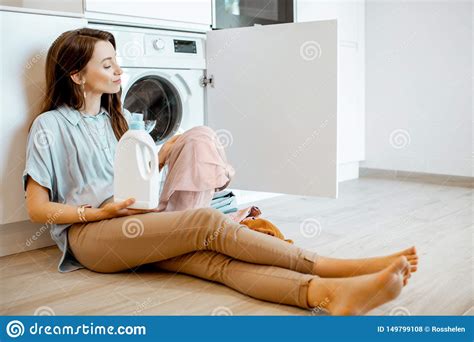 Woman Washing Clothes At Home Stock Photo Image Of Domestic Female