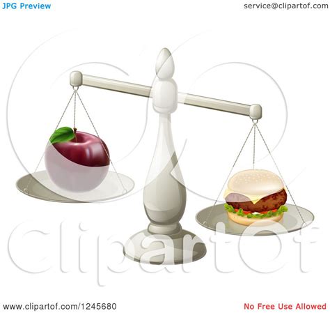 Clipart Of An Imbalanced Scale With An Apple And Cheeseburger Royalty