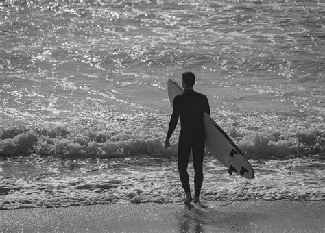 Carlsbad California Surfer Black And White Photograph By