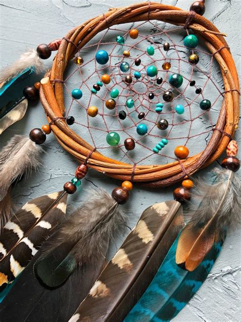Native American Dream Catcher Brown Turquoise Dream Catcher Etsy