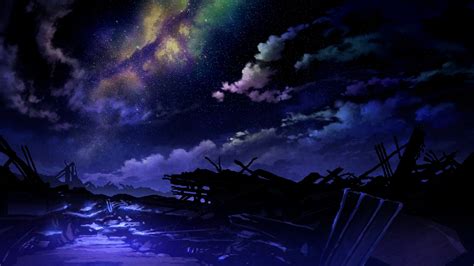 Wallpaper Fantasy Art Night Anime Apocalyptic Ruin Sky Stars