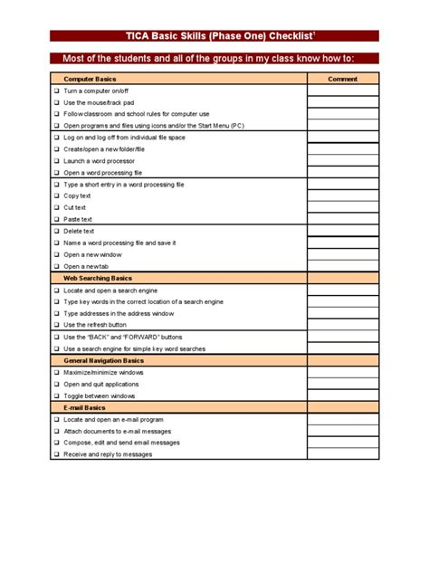 Tica Basic Skills Checklist Final Pdf Computer File Communication