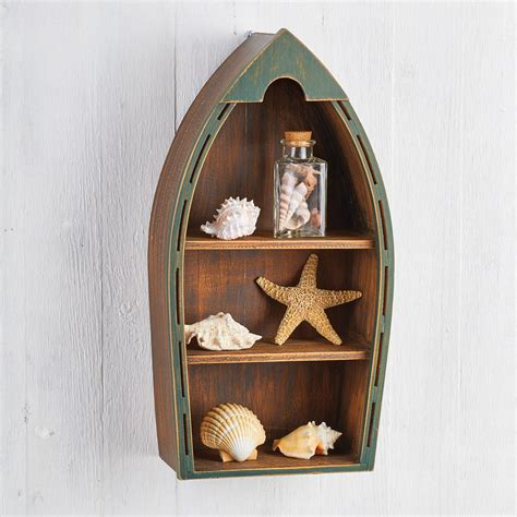 Wooden 3 Tier Nautical Themed Boat Wall Shelf Collections Etc