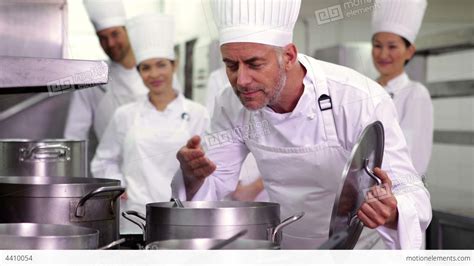 Head Chef Smelling Pot Of Soup Making Ok Sign Stock Video Footage 4410054
