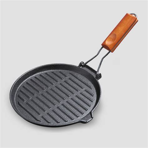 Soga 24cm Round Ribbed Cast Iron Steak Frying Grill Skillet Pan With