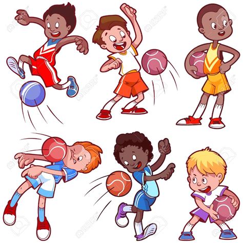 Cartoon Kids Playing Dodgeball Vector Clip Art Illustration On A White