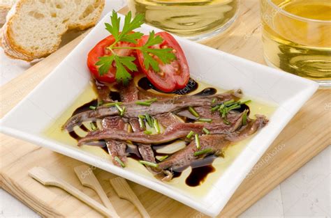 Spanish Cuisine Marinated Anchovies Anchoas En Aceite — Stock Photo