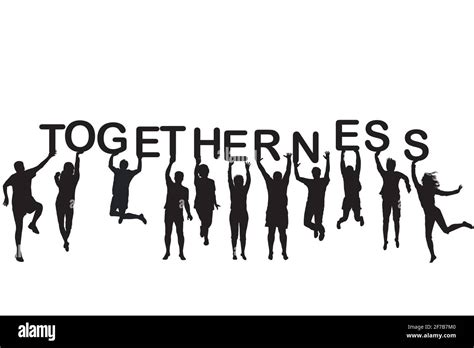 People Silhouettes Holding Letter With Word Togetherness Stock Vector