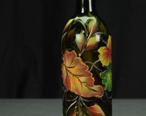 Hand Painted 750ml Wine Bottle Hurricane Shade Fall Leaves Etsy