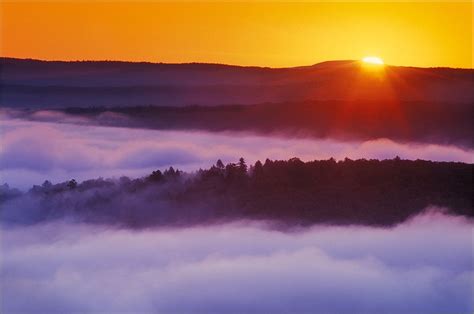 Quabbin Reservoir Massachusetts Sunrise Orange Fog