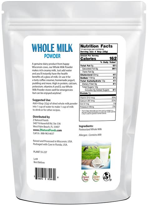 Powdered Whole Milk 5 Lb Bulk Size Dry Milk Powder Dried For