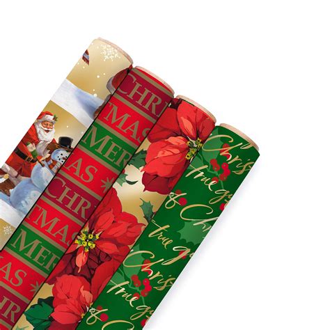 Hallmark Reversible Christmas Wrapping Paper Bundle Traditional Pack Of