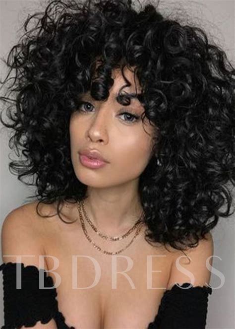 Soft Fluffy Womens Heat Resistant Natural Black Afro Curly Synthetic Hair Capless Wigs 16inch