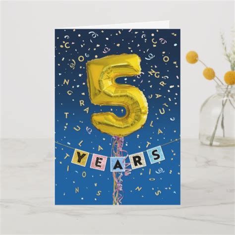 Employee Anniversary 5 Years Gold Balloons Card Work