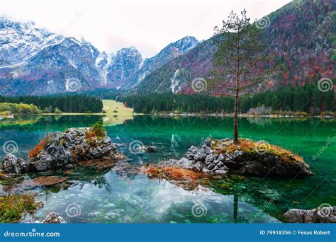 Lake Fusine Lago Di Fusine Mountain Lake In North Italy Stock Photo