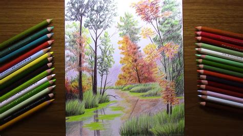 Colored Pencil Drawing Autumn Forest Youtube