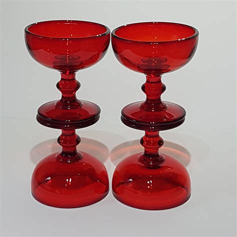Set Of 4 Vintage Red Pressed Glass Pedestal Dessert Dishes Sundae
