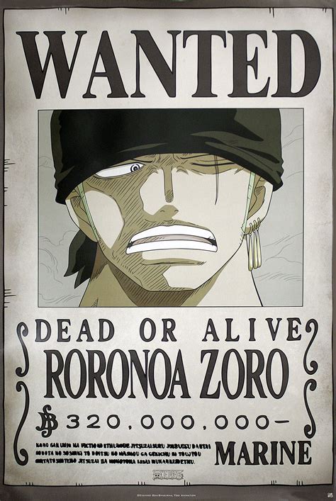 One Piece Poster Wanted Roronoa Zoro Roronoa Zoro Poster Online