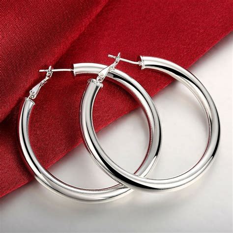 Womens Silver Extra Large 70mm Cut Round Hoop Earrings E109 Earrings