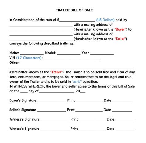 Free Trailer Bill Of Sale Form Pdf Word Eforms Free Fillable Florida