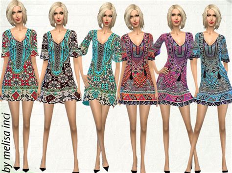 The Sims Resource Short Sleeve Printed Dress By Melisainci Sims 4