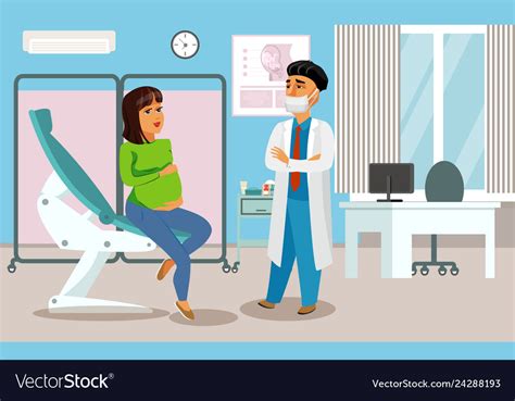 Gynecologist Obstetrician In Clinic Flat Drawing Vector Image