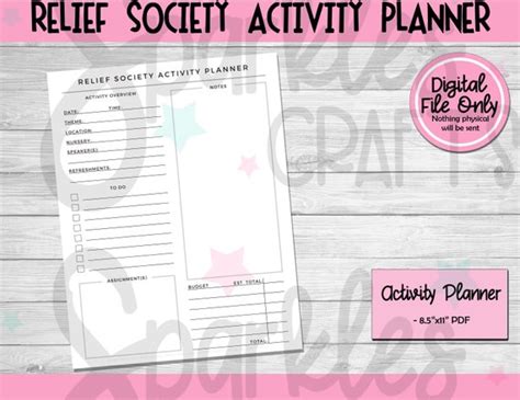 Relief Society Activity Planner Activity Planning Sheets Etsy