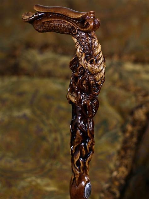 Fantasy Daragon Cane Dark Wooden Walking Stick Hand Carved Wood Crafted Walking Cane Stick