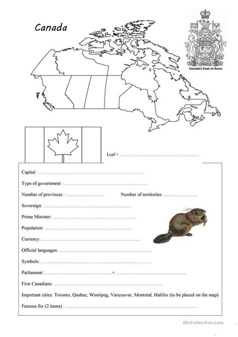 Canada English Esl Worksheets In 2021 Geography Worksheets Canada