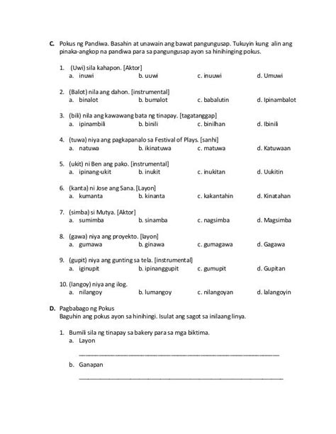 Aspekto Ng Pandiwa Worksheets Grade 2 Templates Printable Free