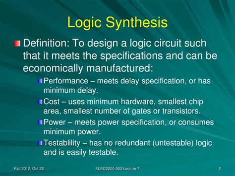 Ppt Elec 2200 002 Digital Logic Circuits Fall 2012 Logic Synthesis