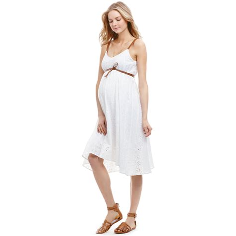 lyst jessica simpson maternity sleeveless faux leather trim eyelet dress in white