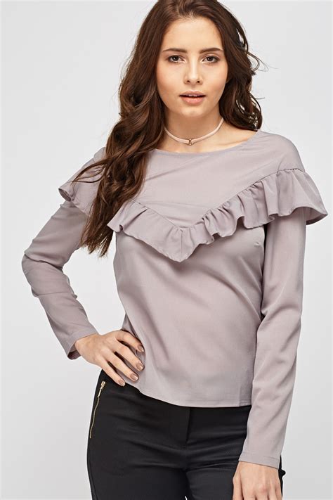 Frilled Grey Sheer Blouse Just 7