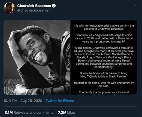 Tweet Memorializing Chadwick Boseman Most Liked Tweet Ever