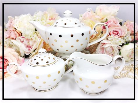 Gold Polka Dot Porcelain Teapot For Tea Set Tea Party Wedding Grace