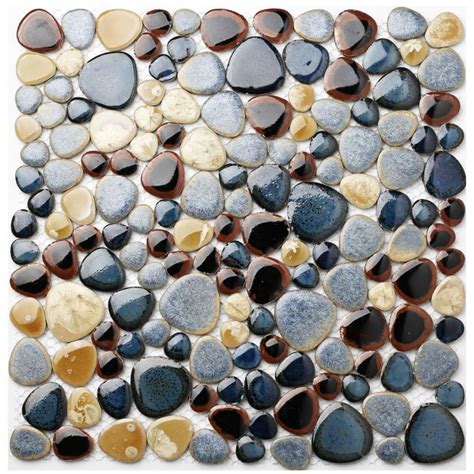 Tst Porcelain Pebbles Art Mosaic Blue Glazed Ceramic Tiles Bath Floor