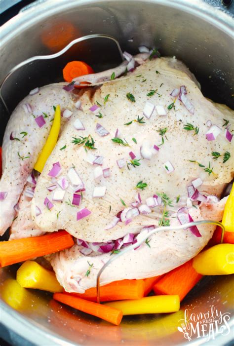 Once the chicken is finished cooking, allow the instant pot to come down from pressure naturally, or release the pressure moving the vent from sealing to venting. How to Cook an Instant Pot Whole Chicken - Family Fresh Meals