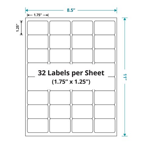 Laser Sheet Labels 1 75 X 1 25 32 Labels Per Sheet White With