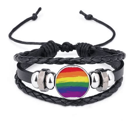 Stippling Rainbow Lgbt Bracelet Braided Leather Woven Rope Wristband