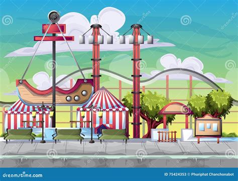 Cartoon Vector Amusement Park With Separated Layers For Game And