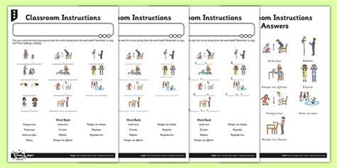 Classroom Instructions In French Worksheet