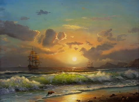 Wallpaper Sunlight Painting Ship Sunset Sea Bay Shore