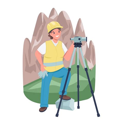 Premium Vector Woman Land Surveyor Near Mountains Flat Color Detailed